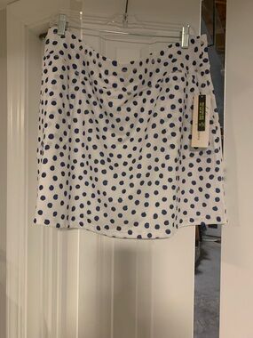 Polka Dot A-Line Skirt - White with Navy Dots